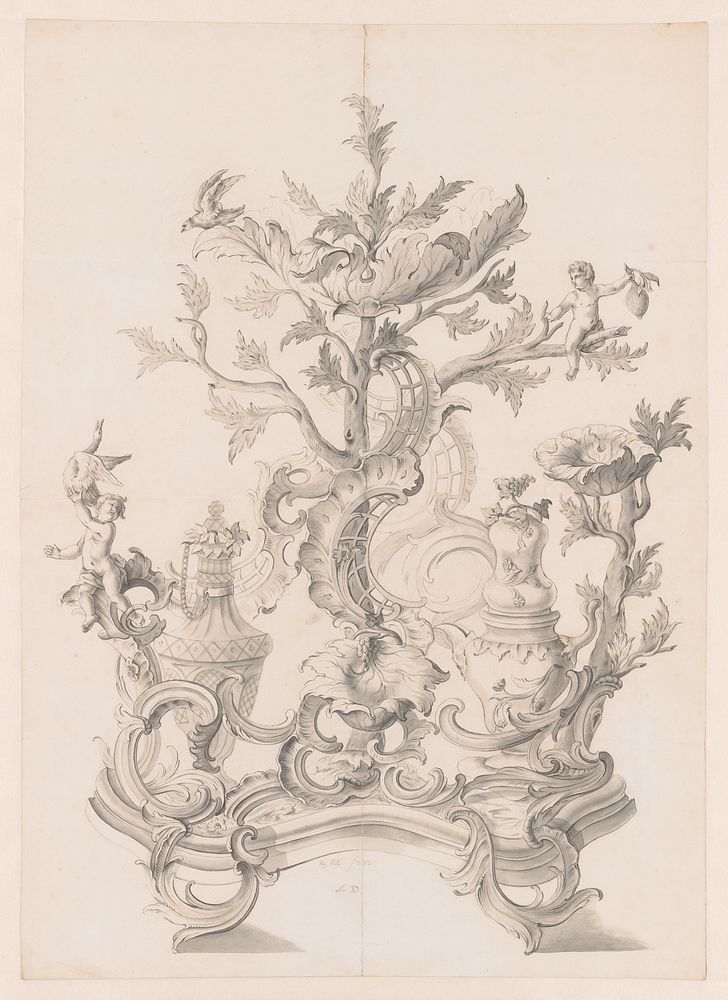 Tafelstuk met twee jongetjes met vogel en een vrucht (c. 1760) by anonymous