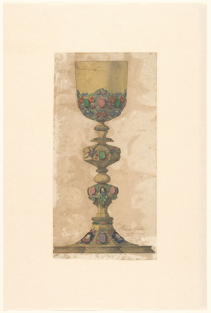 Ontwerp voor een met edelstenen bezette miskelk (c. 1845 - c. 1860) by Frédéric Jules Rudolphi