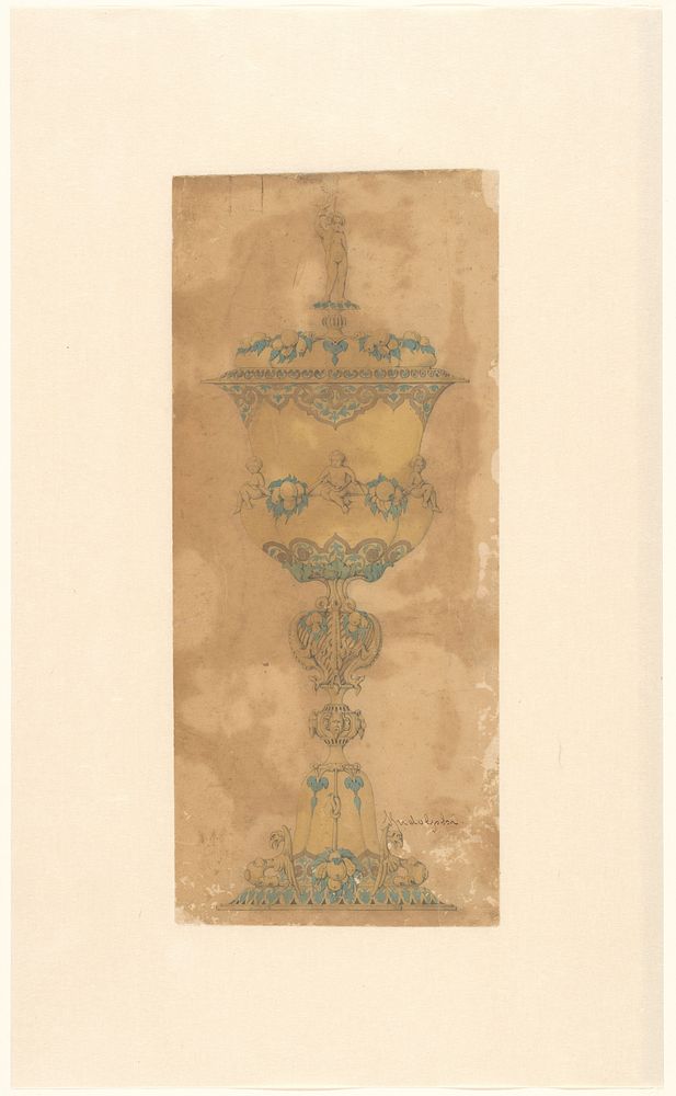 Ontwerp voor een dekselbeker (c. 1845 - c. 1855) by Frédéric Jules Rudolphi