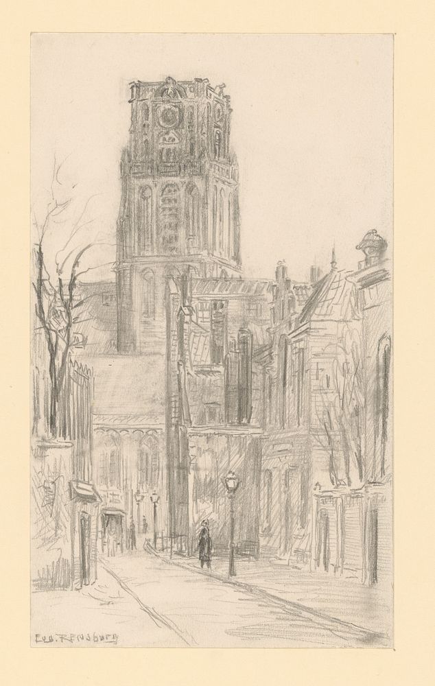 Gezicht op de Grote of Sint-Laurenskerk in Rotterdam (1882 - 1956) by Eugène Rensburg