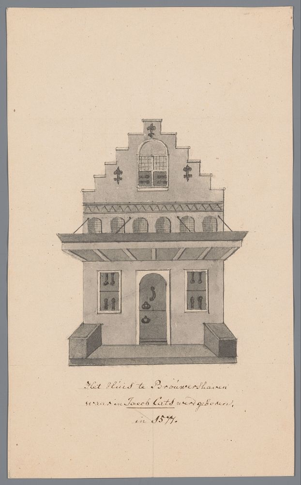 Gevel van het geboortehuis van Jacob Cats in Brouwershaven (1750 - 1849) by anonymous