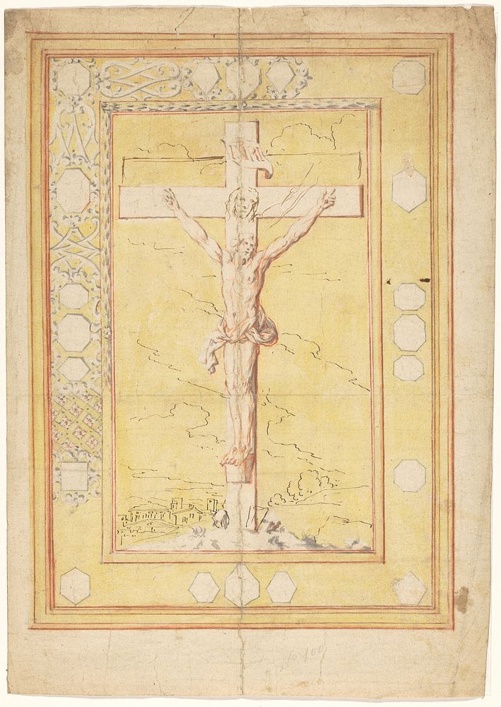Ontwerp voor het beslag van een boekband, met de gekruisigde Christus (c. 1700 - c. 1720) by anonymous