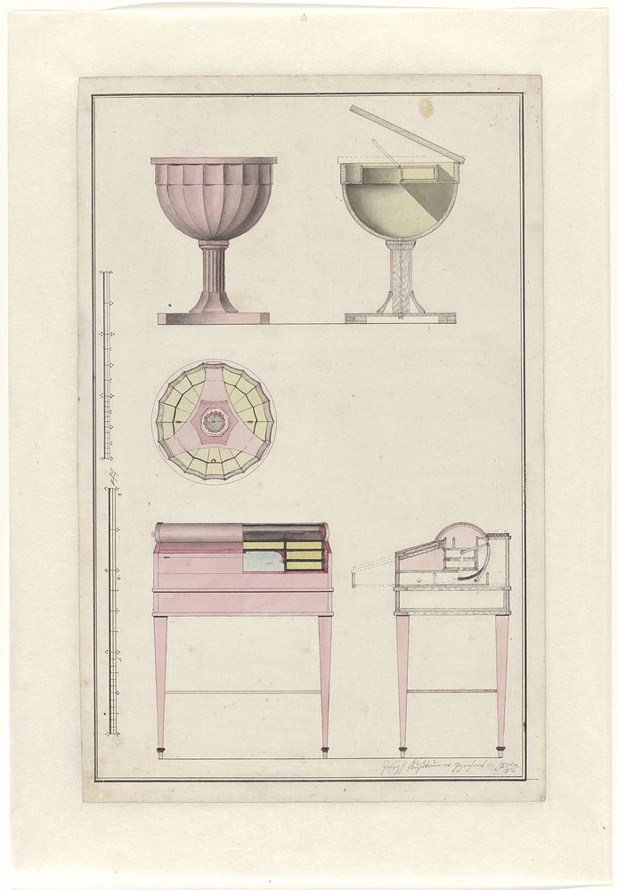 Ontwerp voor ronde naaitafel en bureau (1816) by Joseph Nussbaumer