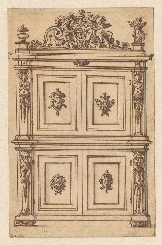 Ontwerp voor een vierdeurskast (c. 1580 - c. 1600) by Giovanni Battista Montano