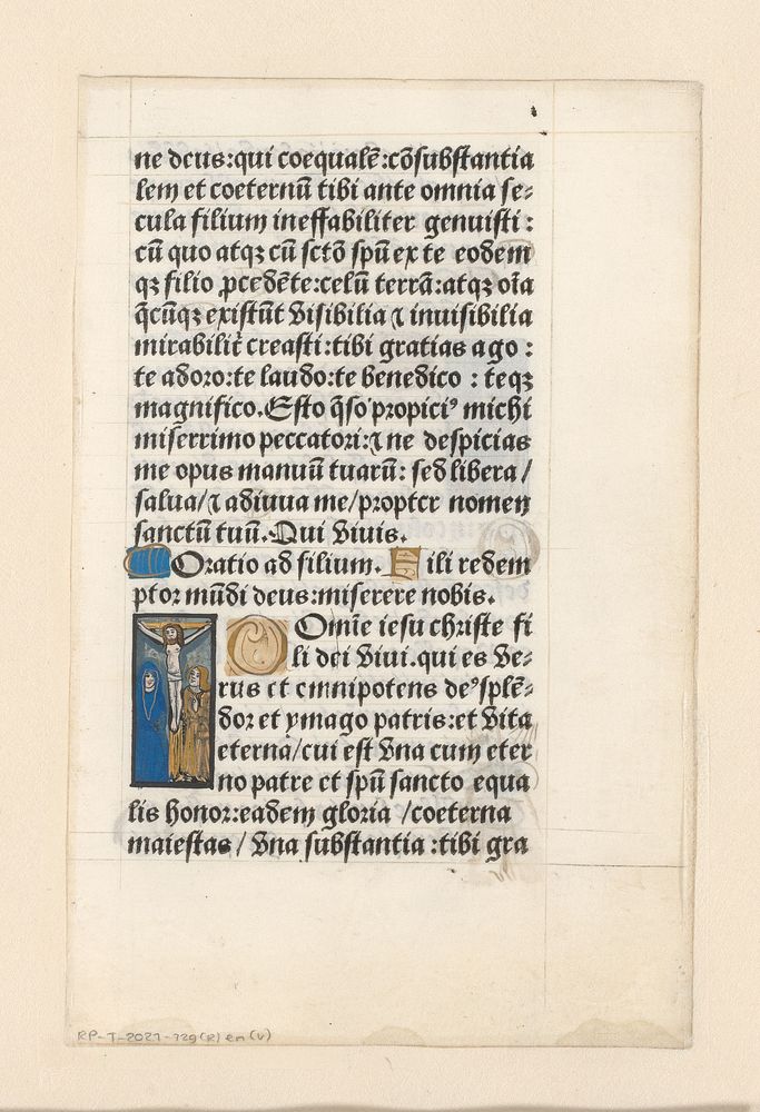 Blad met handschrift en Christus aan het kruis, mogelijk uit een getijdenboek (c. 1500 - c. 1599) by anonymous and anonymous