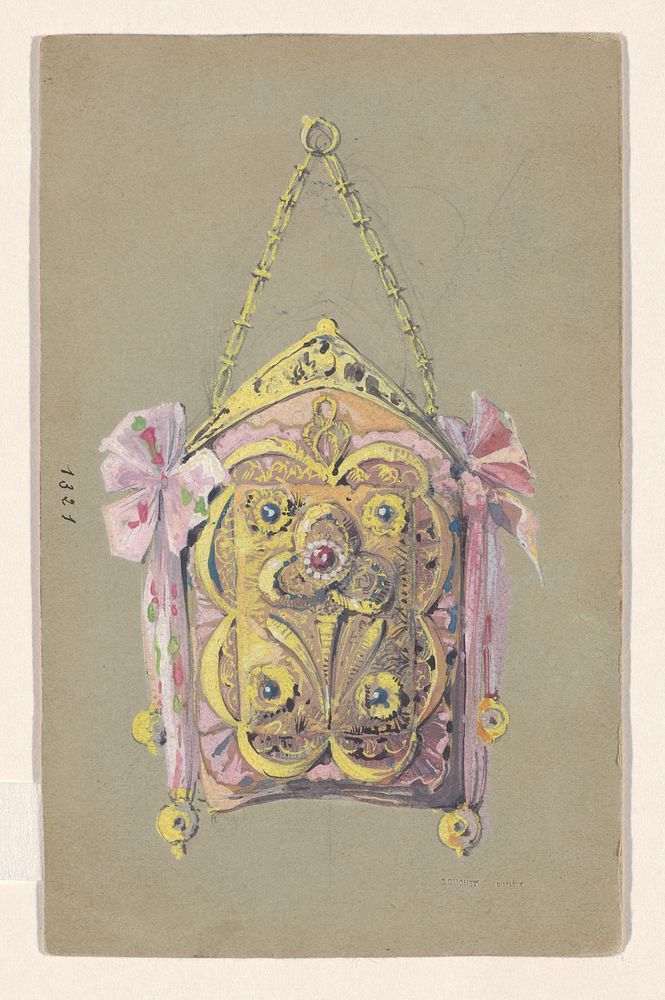 Ontwerp voor een avondtas met een verguld zilveren beugel en gestrikte linten (c. 1905) by Paul Louchet