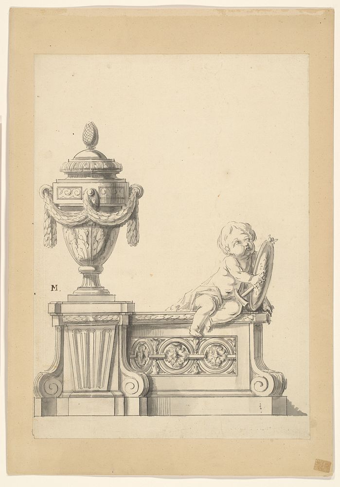 Ontwerp voor een chenet met een zittend jongetje (c. 1760 - c. 1770) by Jean Louis Prieur II