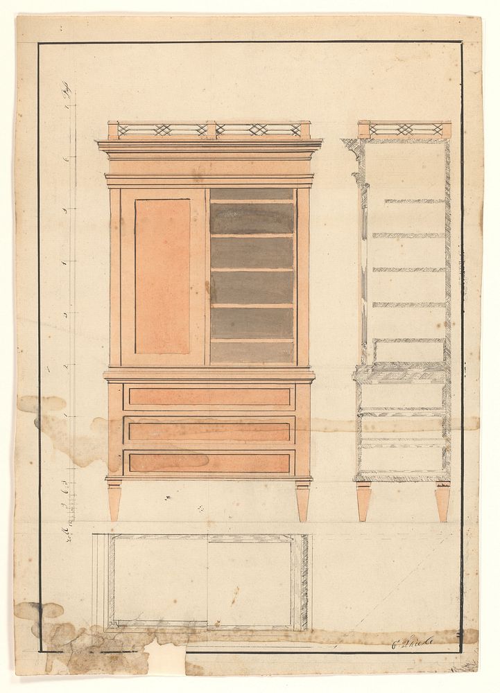 Ontwerp voor een linnenkast (c. 1820 - c. 1825) by Carl Friedrich Thiele