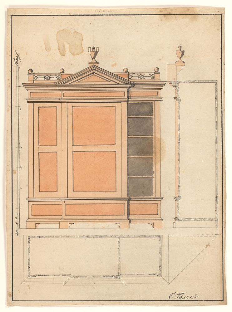 Ontwerp voor een boekenkast (c. 1820 - c. 1825) by Carl Friedrich Thiele