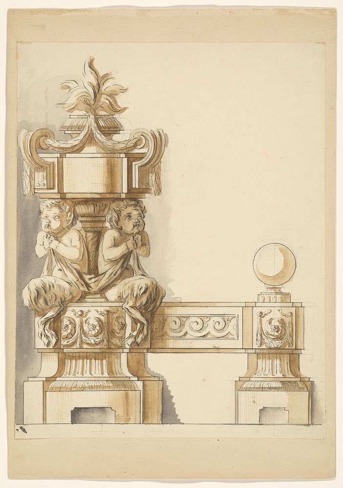 Ontwerp voor een chenet met twee jonge satyrs (c. 1760 - c. 1770) by Jean Louis Prieur II