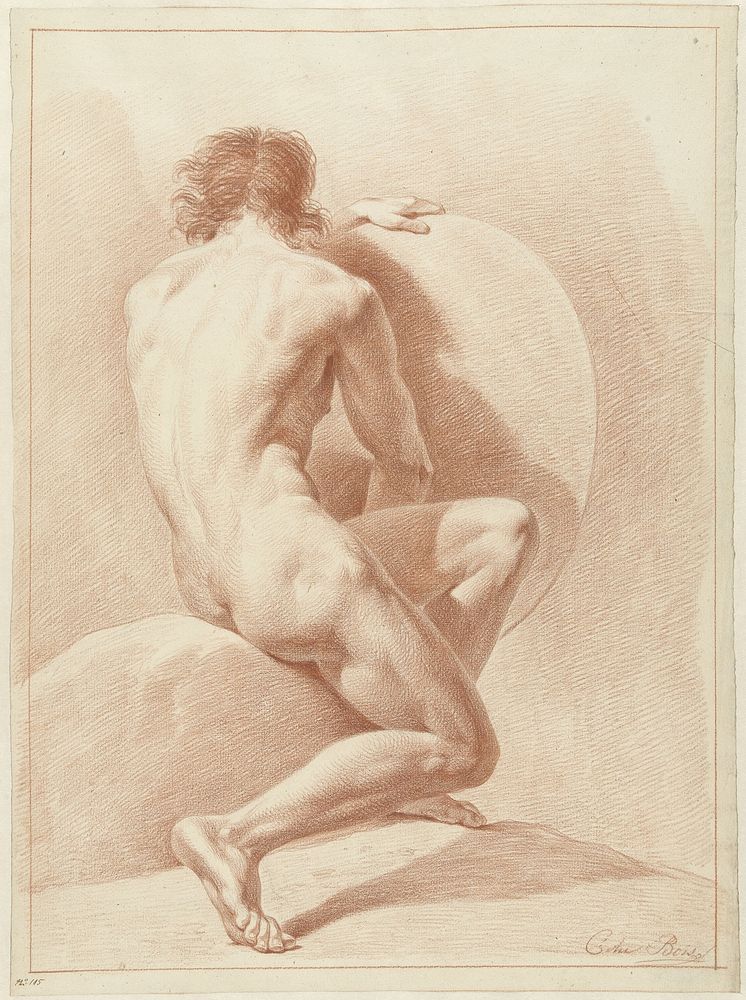 Zittend mannelijk naakt, op de rug gezien (1799) by Chrétien Dubois