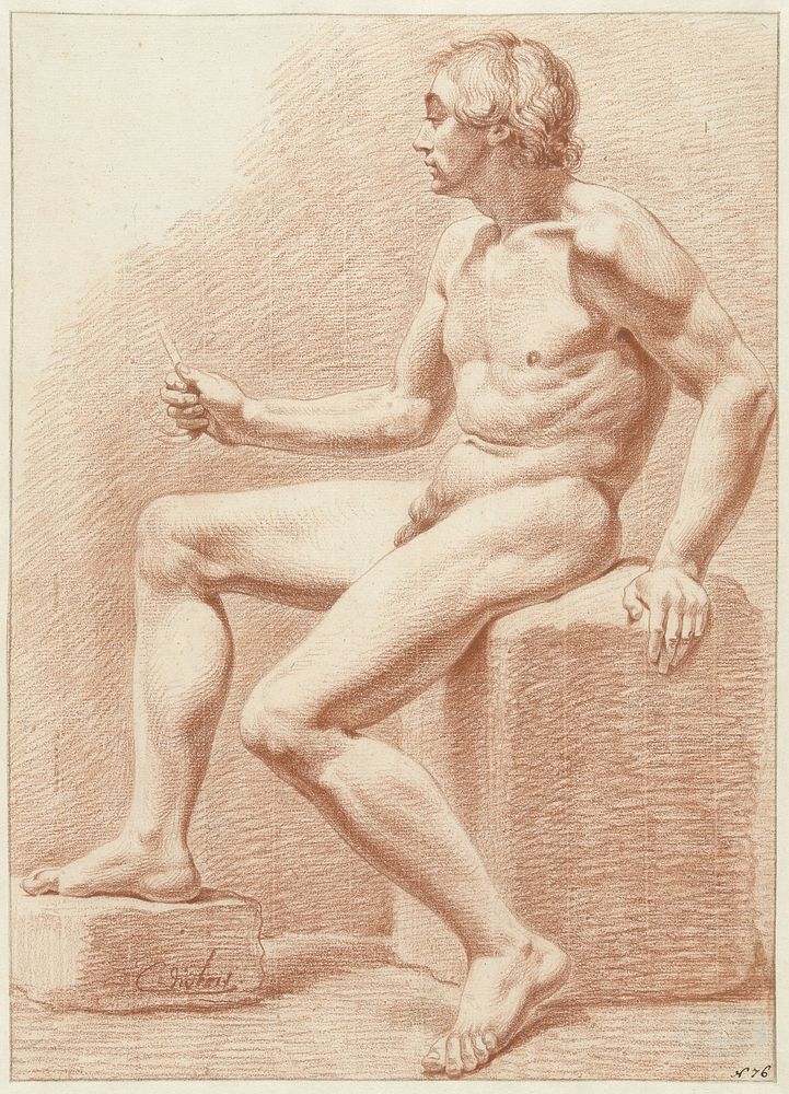 Zittend mannelijk naakt, van opzij gezien (1775 - 1837) by Chrétien Dubois
