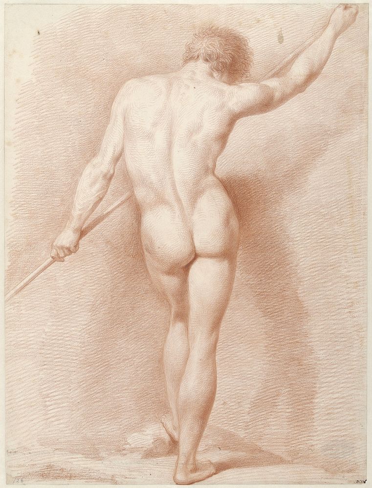 Staand mannelijk naakt, op de rug gezien (1802) by Jacob Ernst Marcus