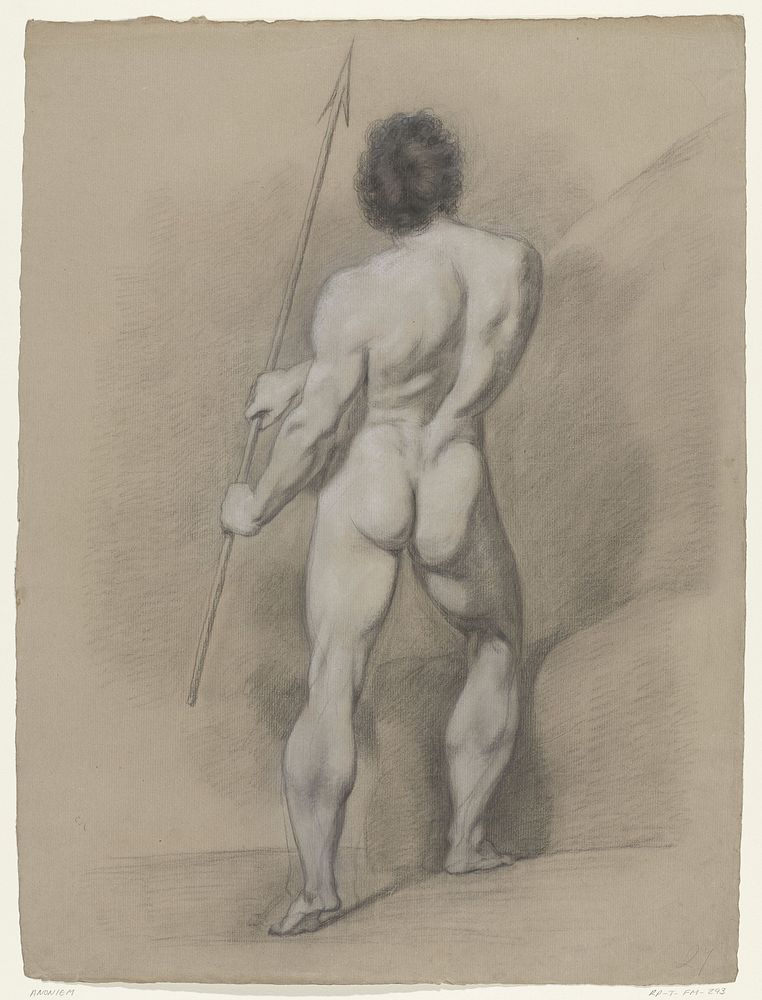 Staand mannelijk naakt met speer, van achteren (1826) by anonymous