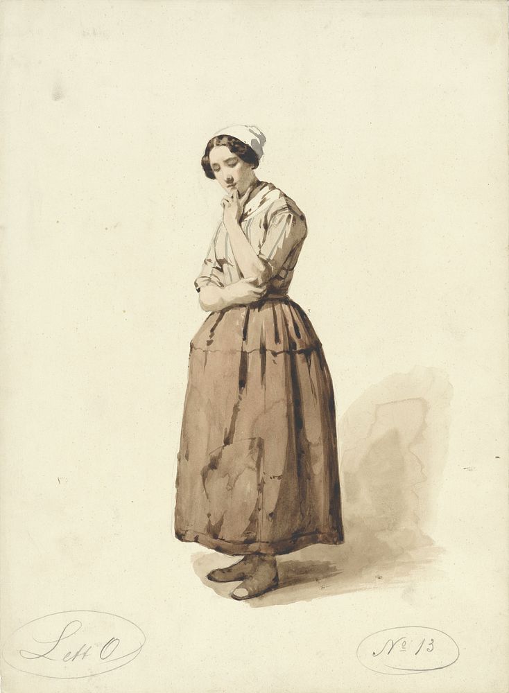 Staande peinzende vrouw, driekwart naar links (1836 - 1915) by Johannes Engel Masurel