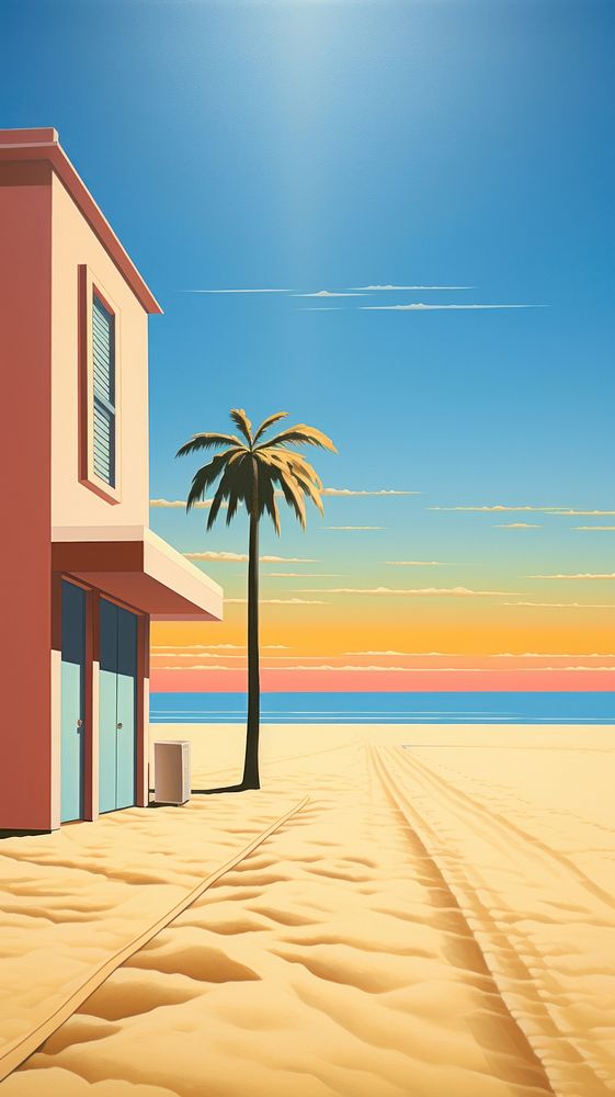 California beach wallpaper sky architecture building. AI generated Image by rawpixel.