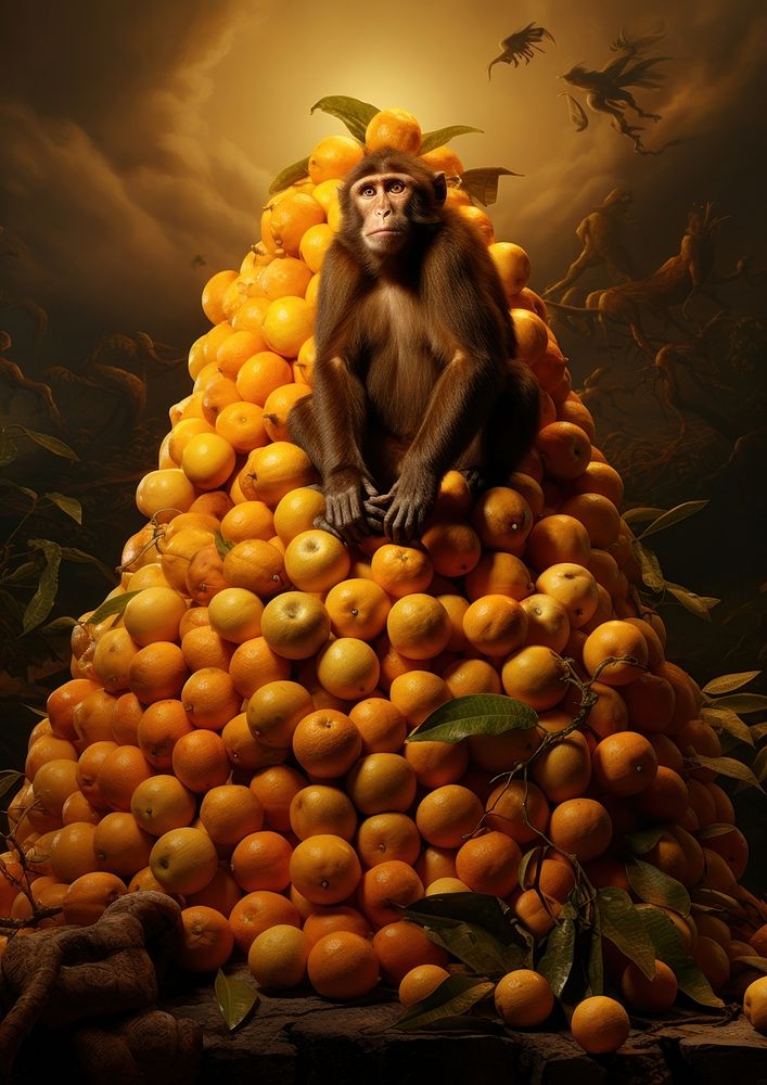 Pyramid of bananas monkey animal mammal. AI generated Image by rawpixel.