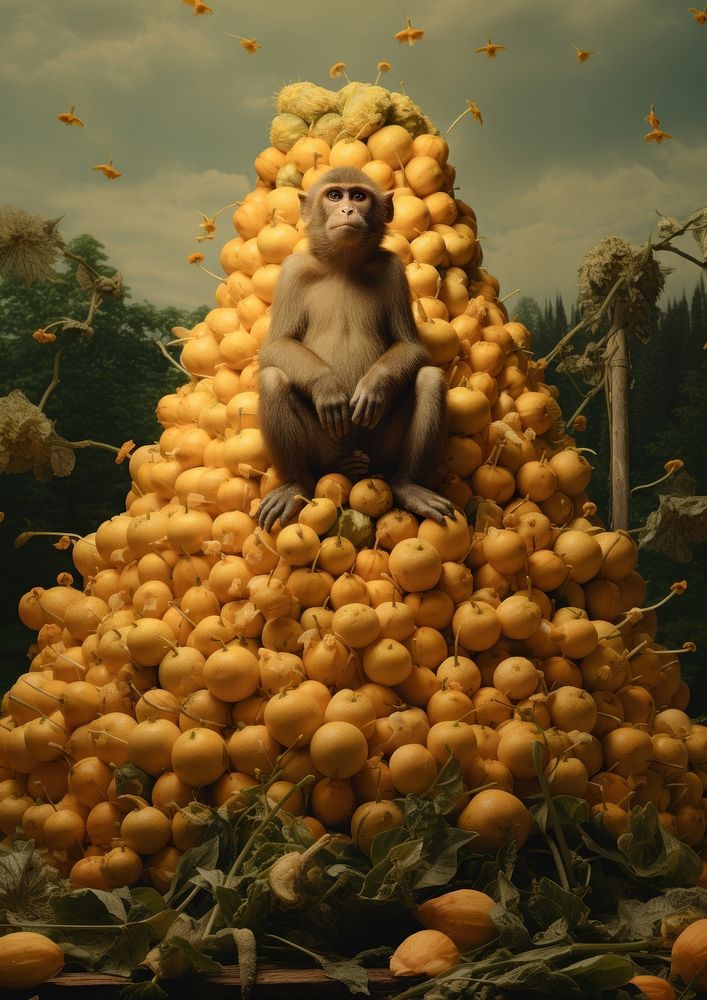 Pyramid of bananas monkey mammal fruit. AI generated Image by rawpixel.