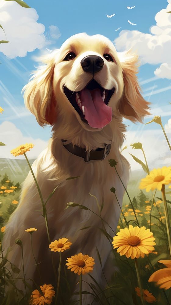  Dog flower outdoors animal. AI generated Image by rawpixel.