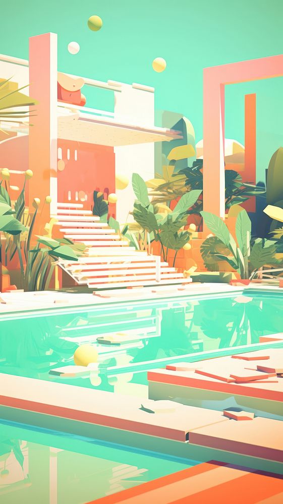  Summer architecture pool swimming pool. AI generated Image by rawpixel.