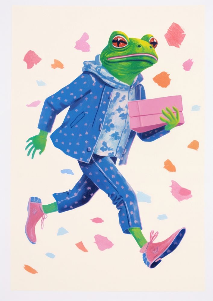 A cartoon Frog holding a wedding cake frog amphibian painting. AI generated Image by rawpixel.