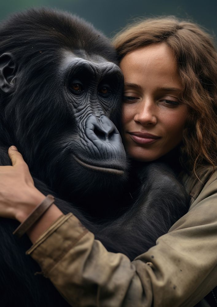 Hugging wildlife portrait animal. AI generated Image by rawpixel.