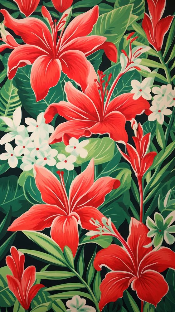  Hawaiian floral art pattern flower. AI generated Image by rawpixel.