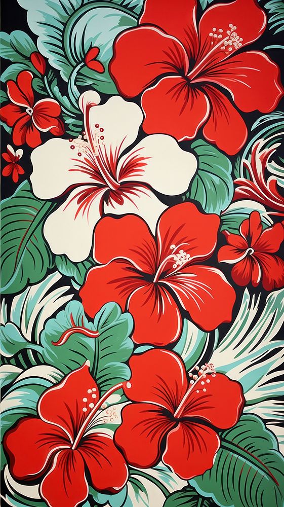  Hawaiian floral hibiscus flower plant. AI generated Image by rawpixel.