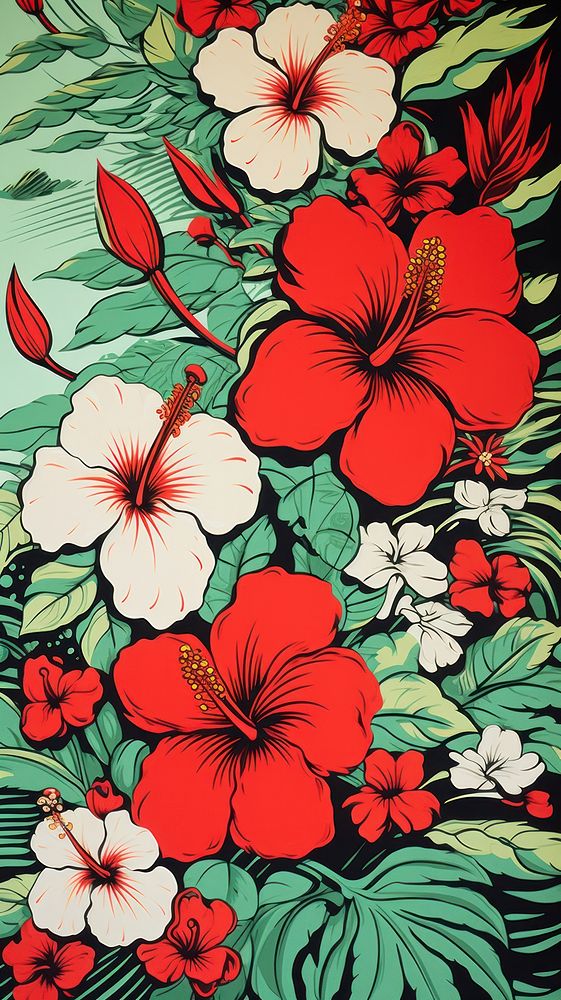  Hawaiian floral art hibiscus flower. AI generated Image by rawpixel.