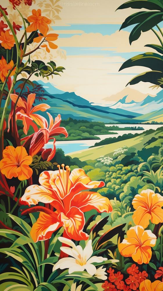  Hawaiian art outdoors painting. AI generated Image by rawpixel.