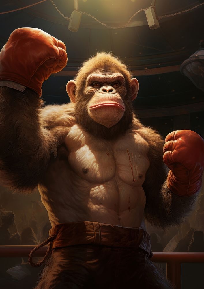 Monkey animal mammal boxing. AI generated Image by rawpixel.