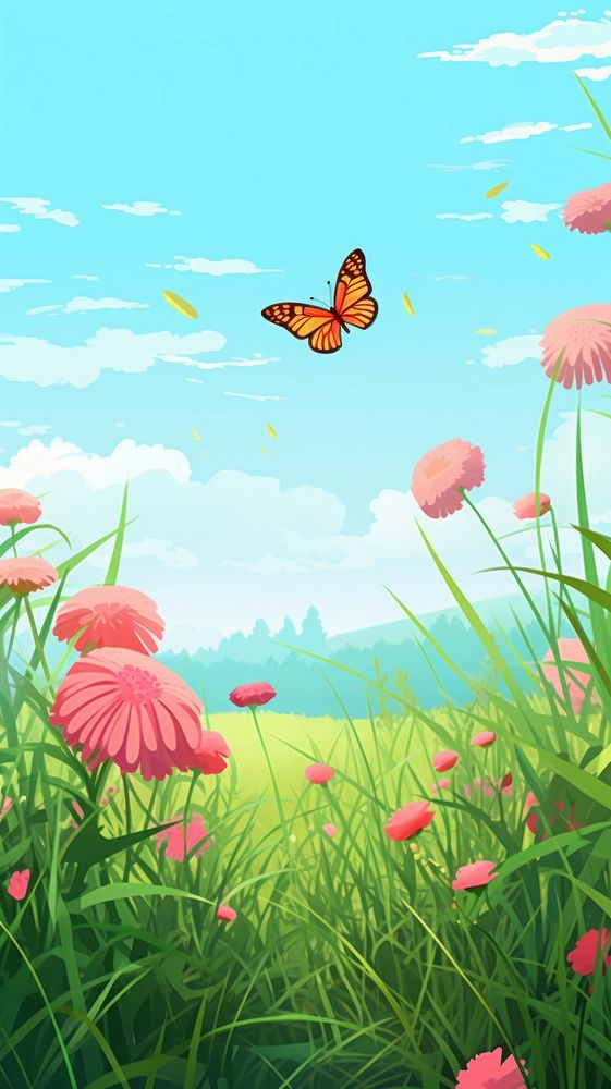  Meadow grass landscape butterfly. AI generated Image by rawpixel.