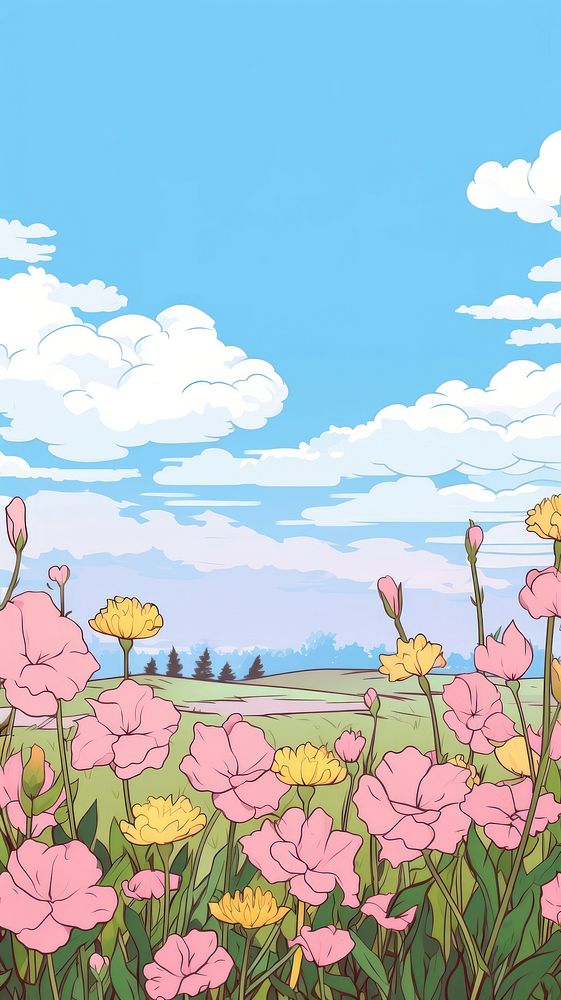  Flower landscape outdoors cartoon. AI generated Image by rawpixel.
