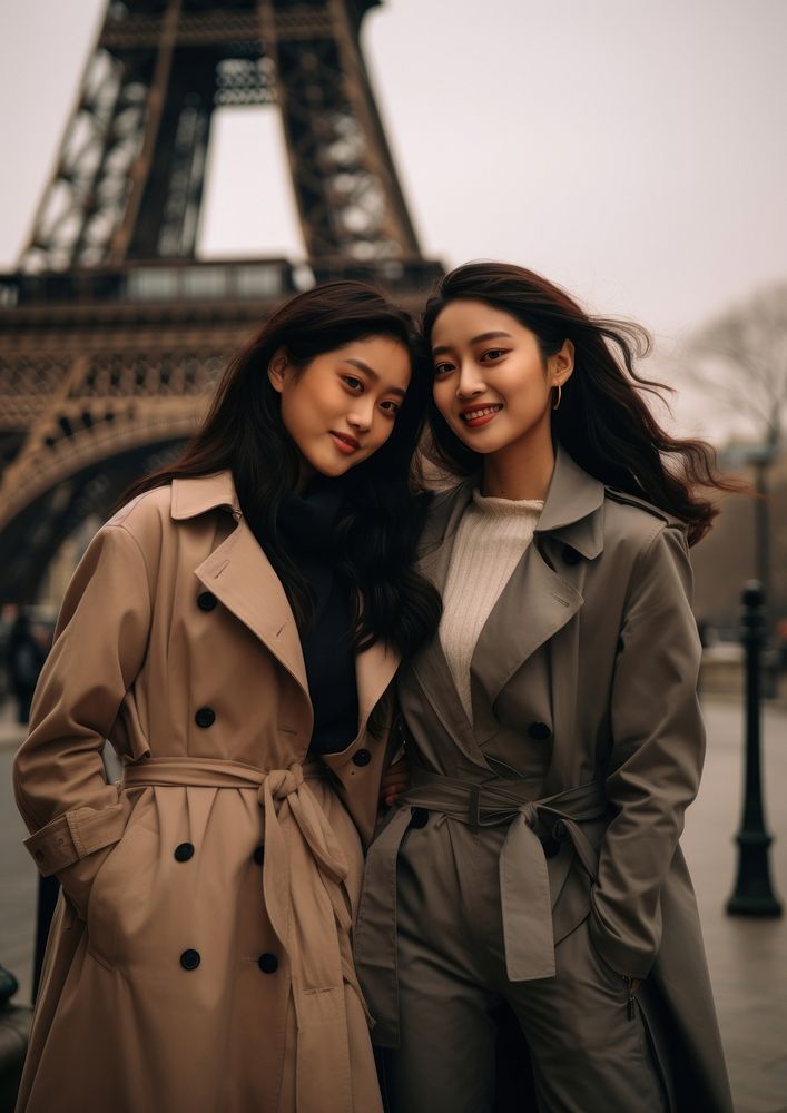 Two korean girls overcoat portrait adult.