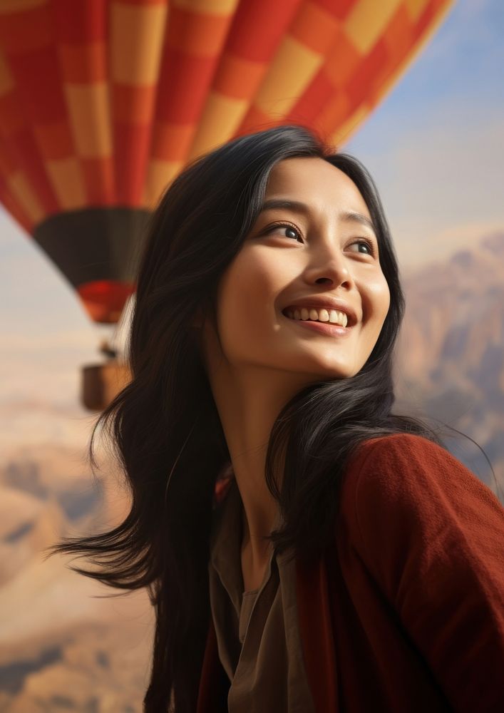  Thai woman balloon aircraft portrait. AI generated Image by rawpixel.