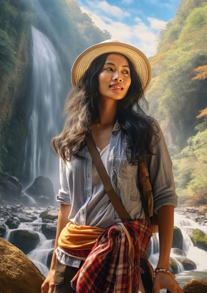  Waterfall portrait outdoors travel. AI generated Image by rawpixel.