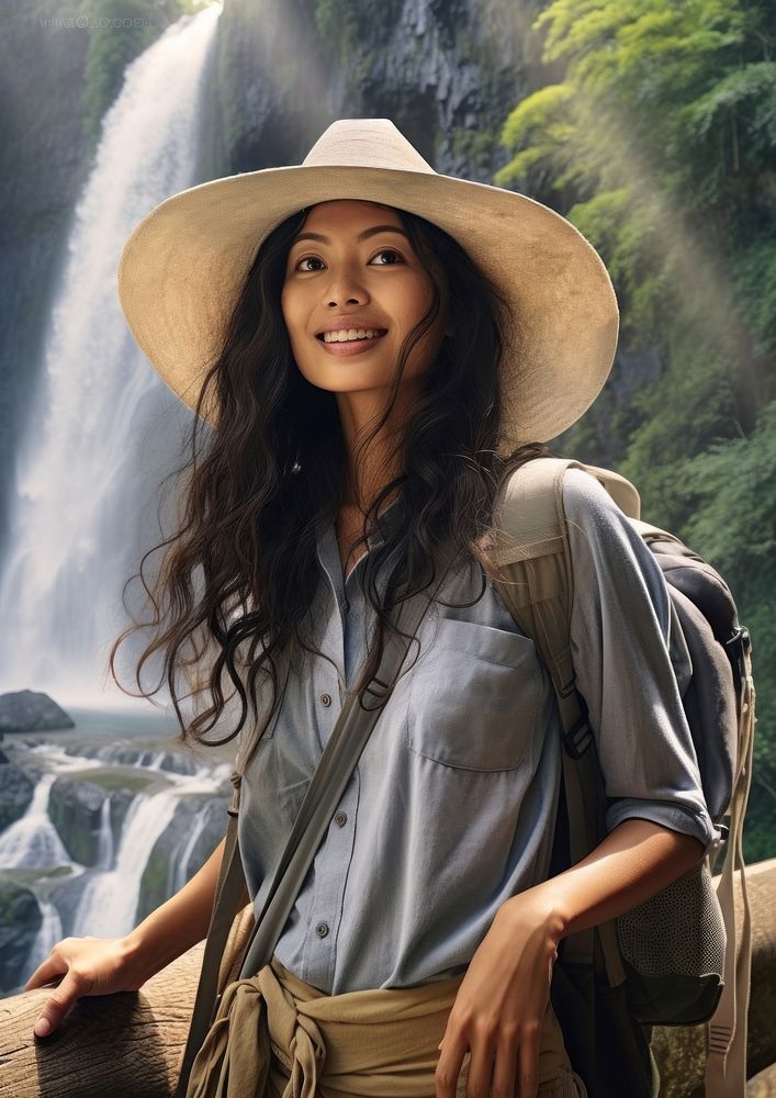  Waterfall portrait outdoors travel. AI generated Image by rawpixel.