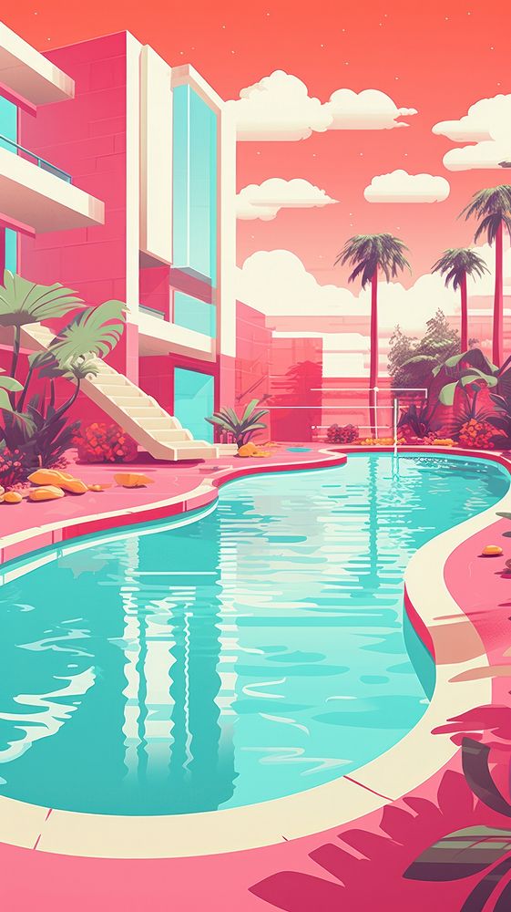  Pink pool architecture outdoors building. AI generated Image by rawpixel.