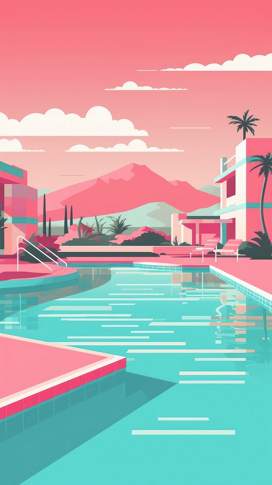  Pink pool architecture outdoors reflection. AI generated Image by rawpixel.