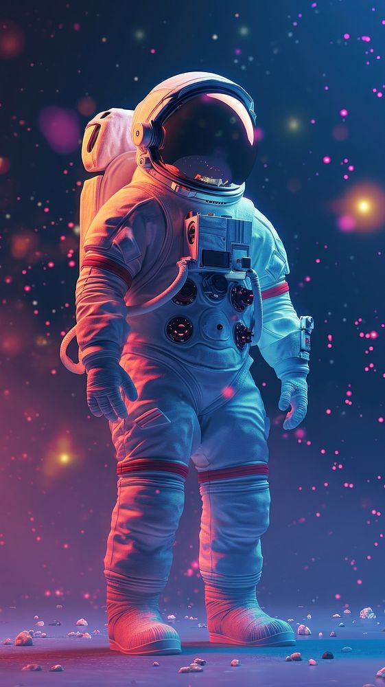  Astronaut space universe illuminated. 