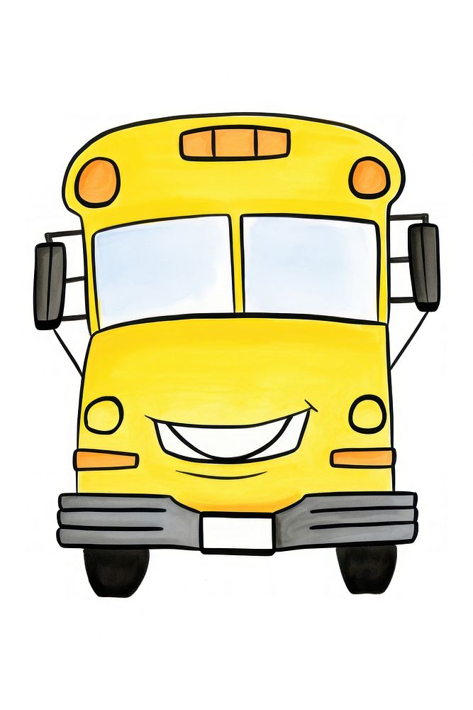 Yellow school bus vehicle cartoon white background.