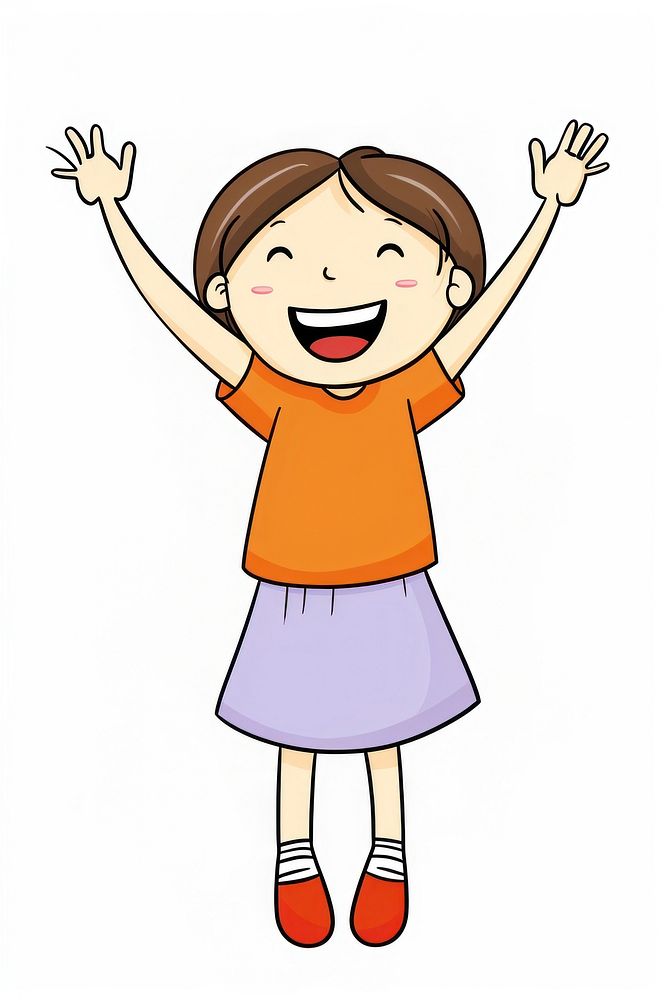 Asian girl hands up cartoon drawing child.
