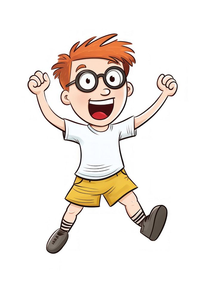 Happy nerdy boy drawing cartoon shorts.