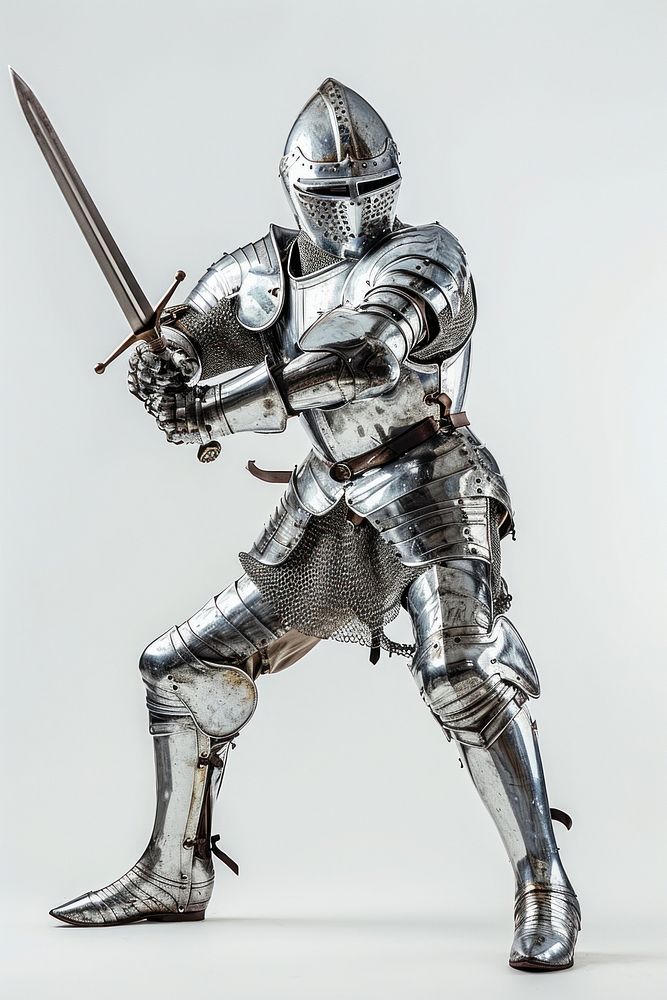 Knight lunging a sword helmet weapon armor.