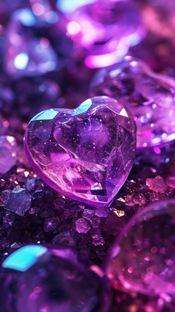  Heart shaped crystals gemstone jewelry purple. AI generated Image by rawpixel.