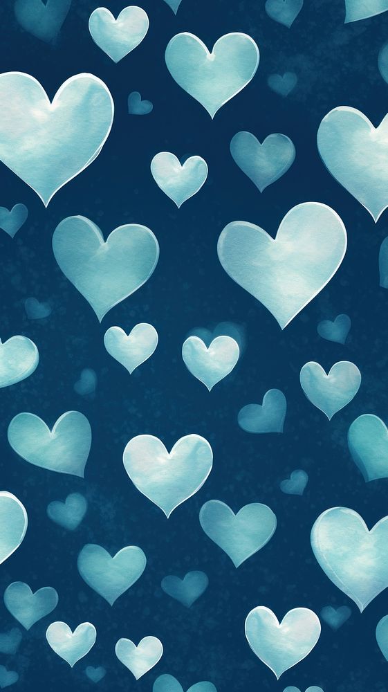  Hearts backgrounds pattern blue. AI generated Image by rawpixel.