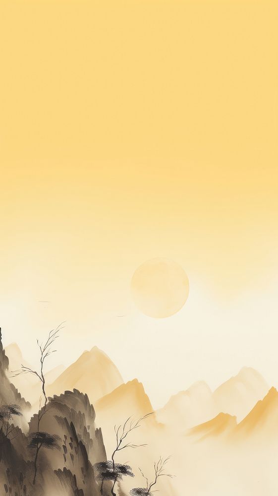 Mountain range with the yellow moon backgrounds outdoors nature.