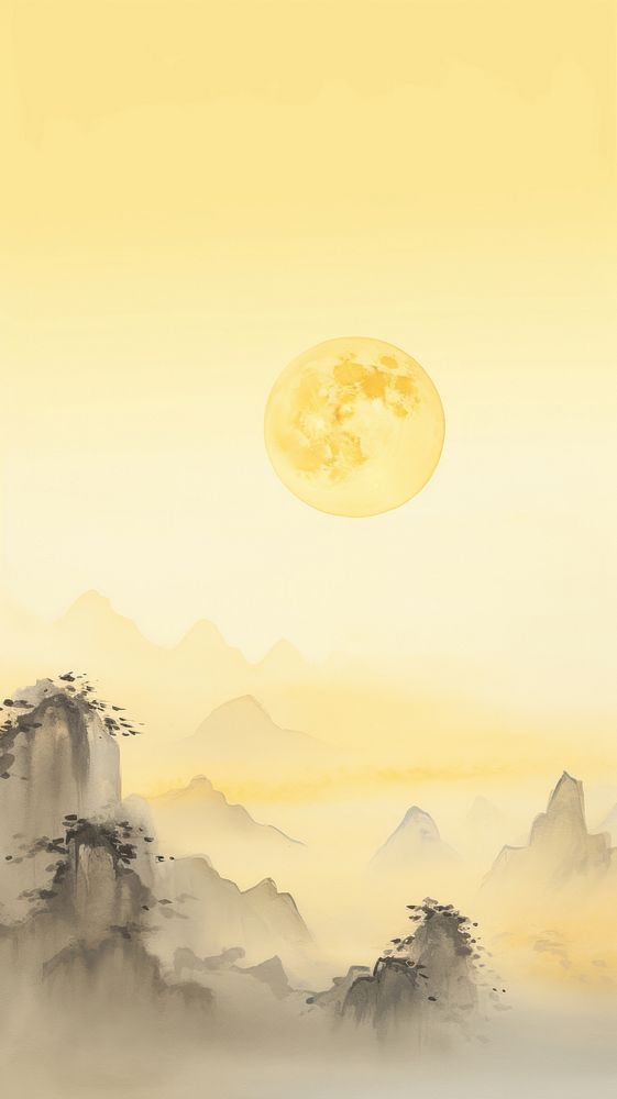 Mountain range with the yellow moon outdoors nature sky.