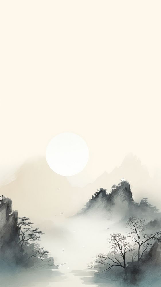 Mountain range with the moon outdoors nature mist.