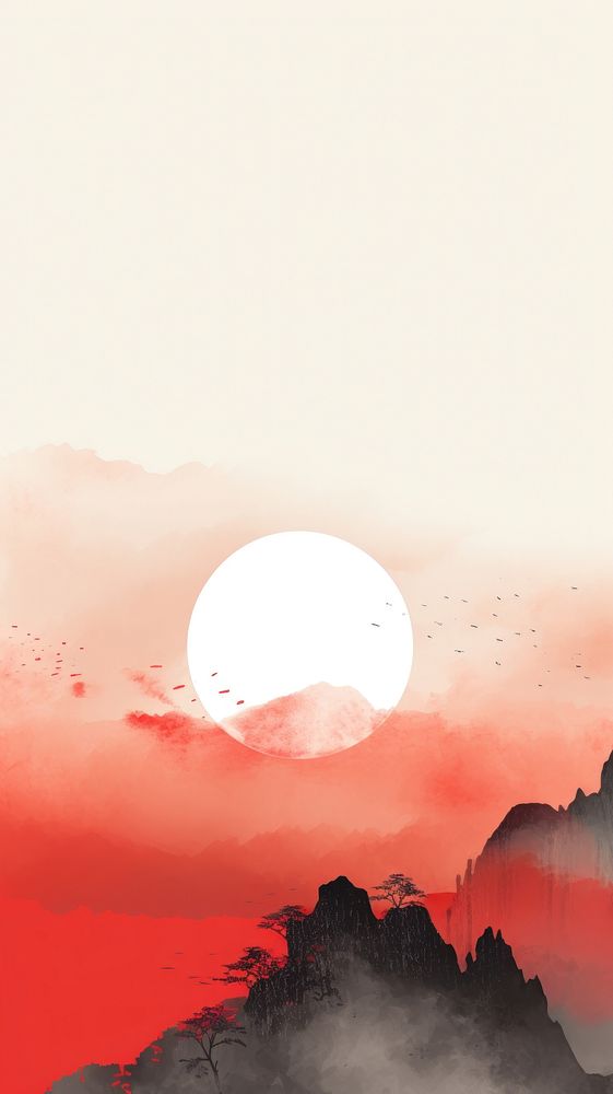 Mountain range with the red sun outdoors sunset nature.
